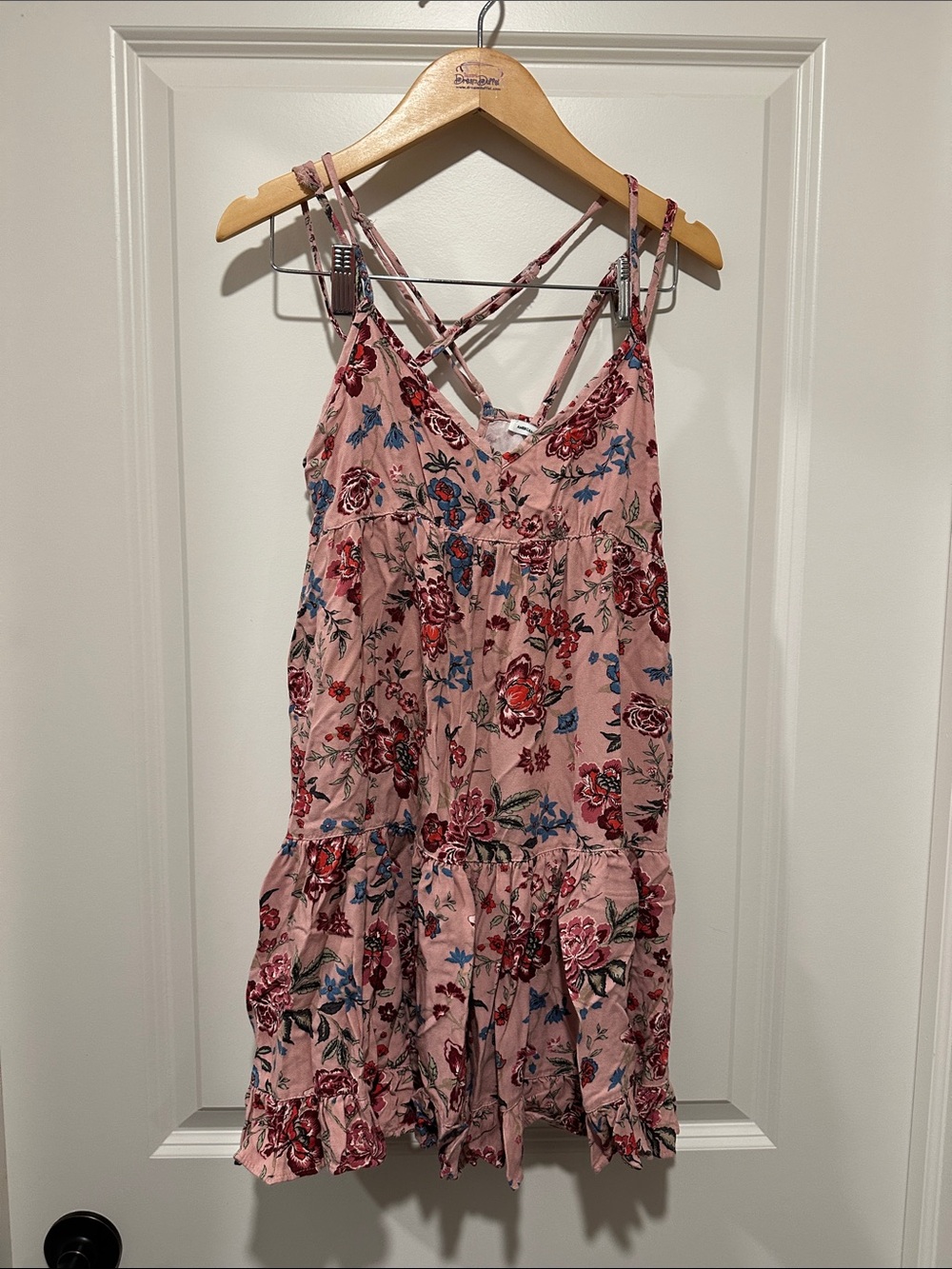 American Eagle Outfitters Dusty Pink Floral Strappy Tiered Mini Dress